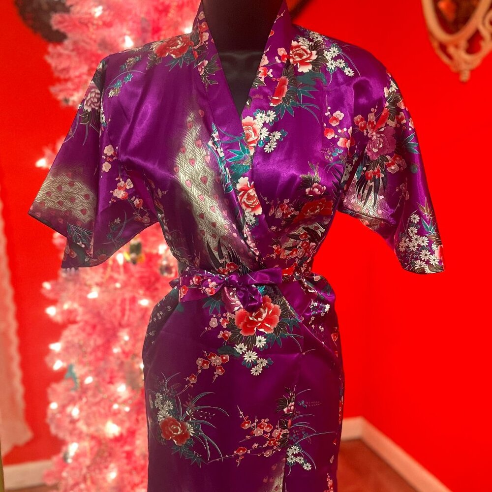 Authentic Japanese Kimono Purple Peacock Women XXS or Children’s L Japan Sz 35